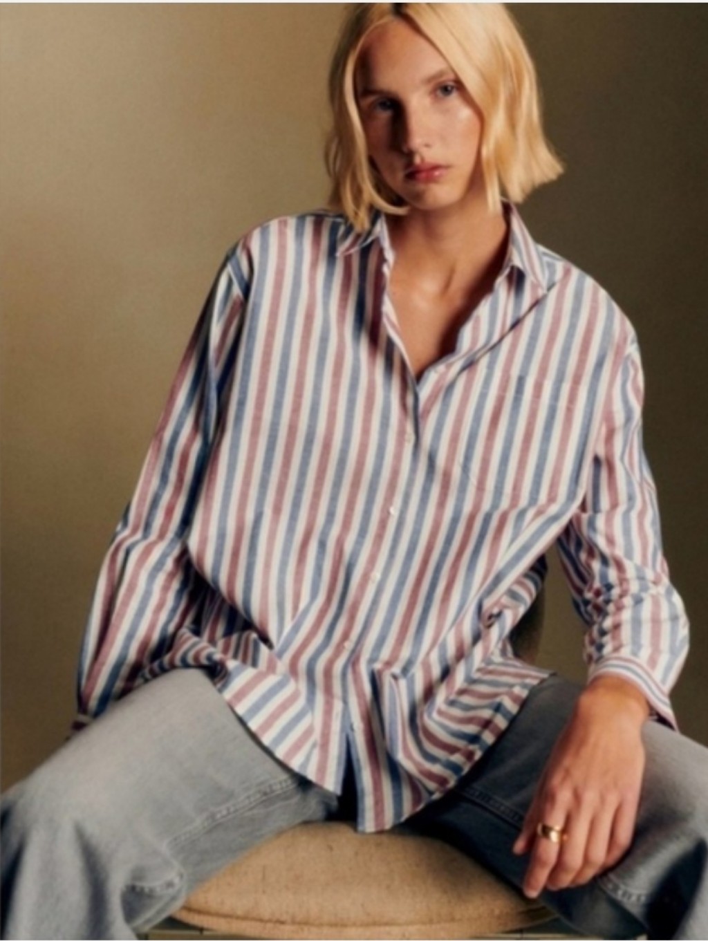 Sezane Max Striped Button-Down Shirt In Blue & Pink Size 44 Us Size 10